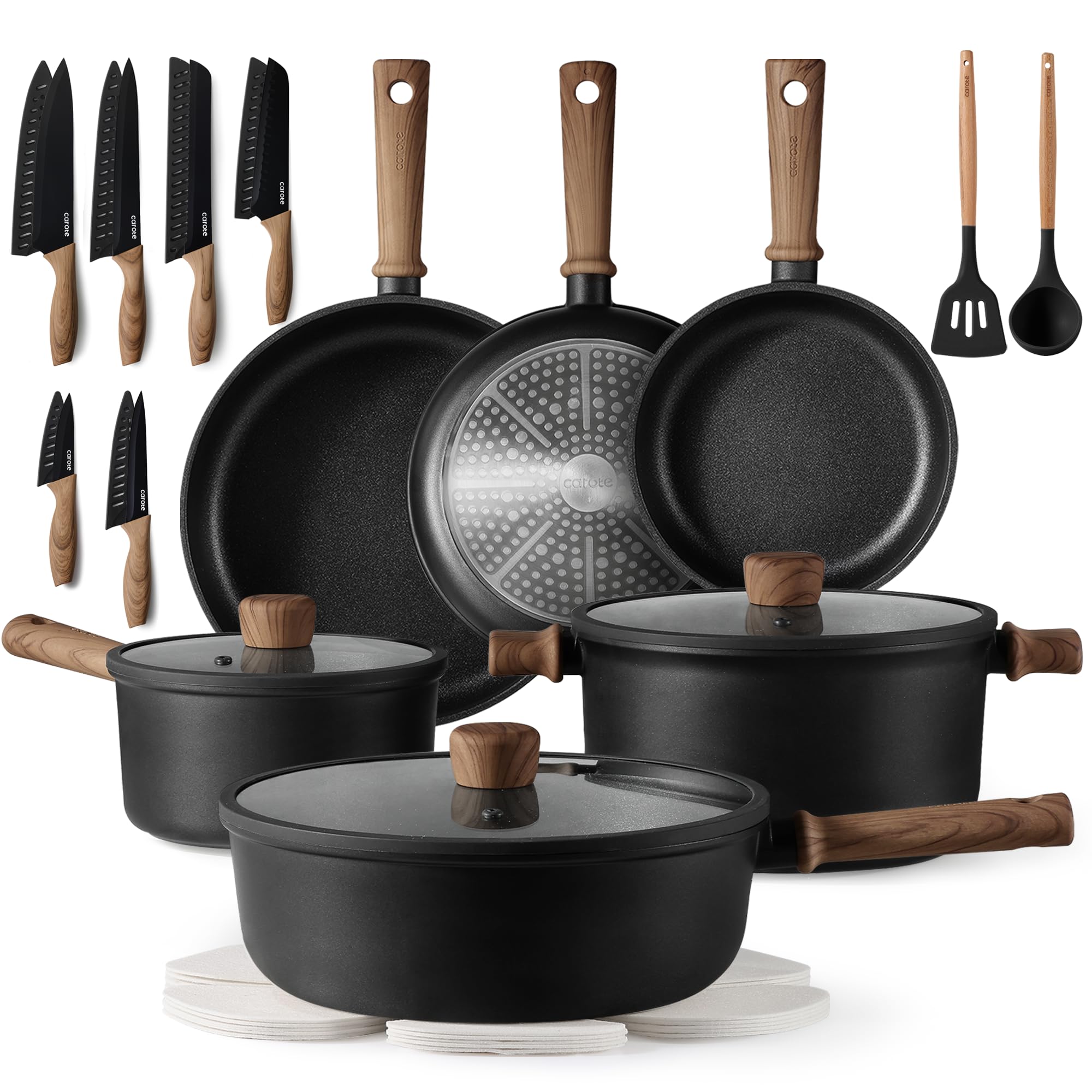 CAROTE Nonstick Pots and Pans, Induction Cookware Set 16pcs Kitchen Cooking Sets, Pot and Pan Non Stick w/Frying pan (PFOS, PFOA Free)